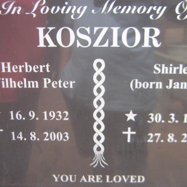 KOSZIOR Herbert Wilhelm Peter 1932-2003 &amp; Shirley JANSEN 1937-2014