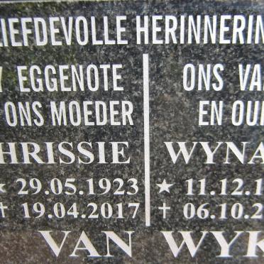 WYK Wynand, van 1929-2017 &amp; Chrissie 1923-2017