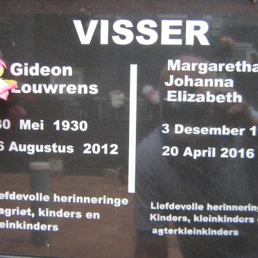 VISSER Gideon Louwrens 1930-2012 &amp; Margaretha Johanna Elizabeth 1930-2016