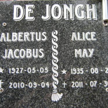 JONGH Albertus Jacobus, de 1927-2010 &amp; Alice May 1935-2011