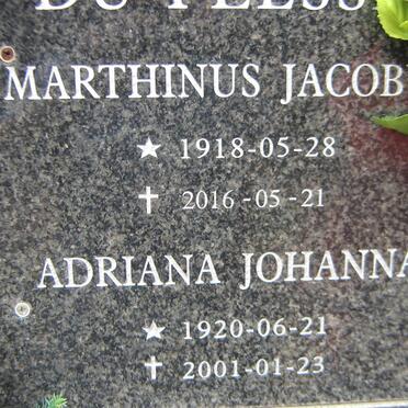 PLESSIS Marthinus Jacobus, du 1918-2016 &amp; Adriana Johanna 1920-2001