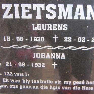 ZIETSMAN Lourens 1930-2012 &amp; Johanna 1932-