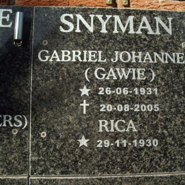 SNYMAN Gabriel Johannes 1931-2005 &amp; Rica 1930-