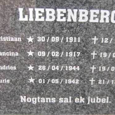 LIEBENBERG Christiaan 1911-1992 :: LIEBENBERG Francina 1917-1997