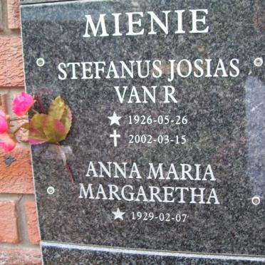 MIENIE Stefanus Josias van R. 1926-2002 &amp; Anna Maria Margaretha 1929-