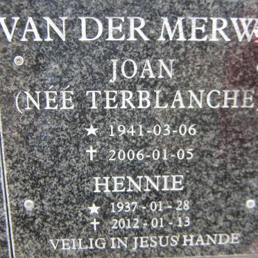 MERWE Hennie, van der 1937-2012 &amp; Joan TERBLANCHE 1941-2006