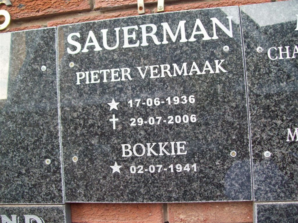 SAUERMAN Pieter Vermaak 1936-2006 &amp; Bokkie 1941-