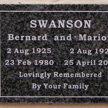 SWANSON Bernard 1925-1980 &amp; Marion 1925-2012