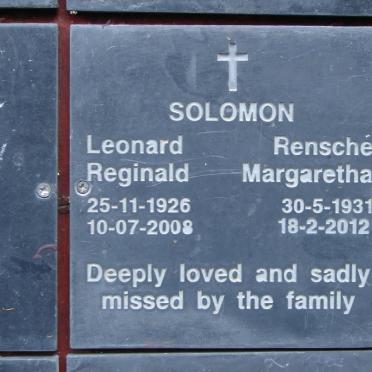 SOLOMON Leonard Reginald 1926-2008 &amp; Rensche Margaretha 1931-2012