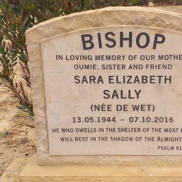 BISHOP Sara Elizabeth Sally nee DE WET 1944-2016