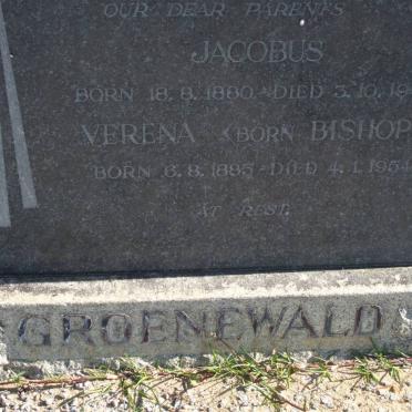 GROENEWALD Jacobus 1880-1940 &amp; Verena BISHOP 1885-1954