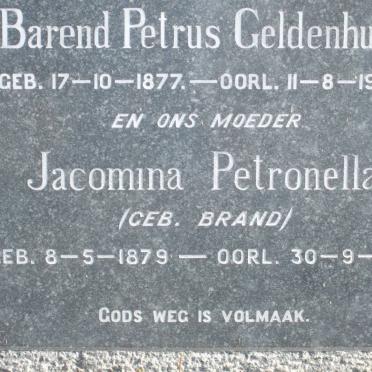 GELDENHUYS Barend Petrus 1877-1943 &amp; Jacomina Petronella BRAND 1879-1971