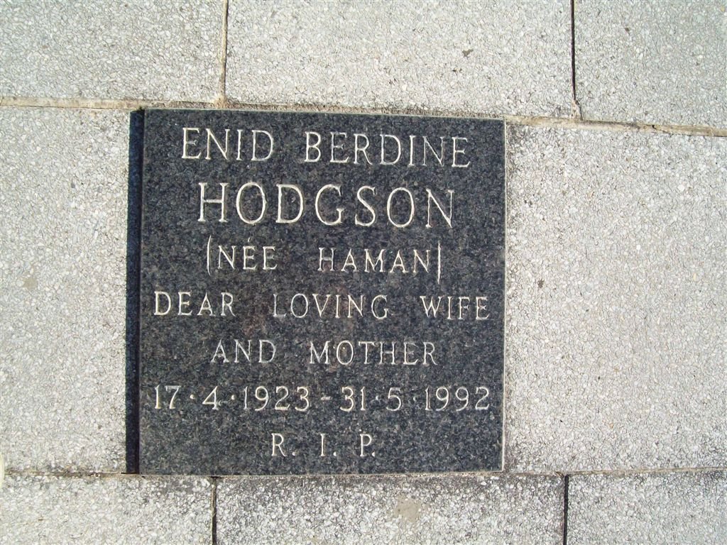 HODGSON Enid Berdine nee HAMAN 1923-1992