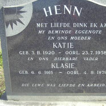 HENN Klasie 1915-1979 &amp; Katie 1920-1958