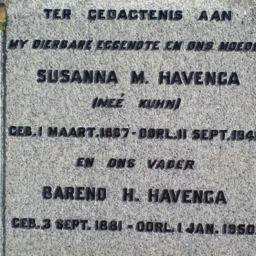 HAVENGA Barend H. 1881-1950 &amp; Susanna M. KUHN 1887-1948