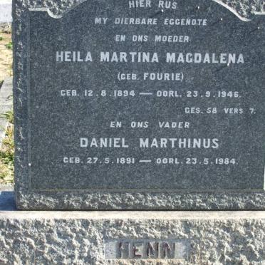 HENN Daniel Marthinus 1891-1984 &amp; Heila Martina Magdalena FOURIE 1894-1946