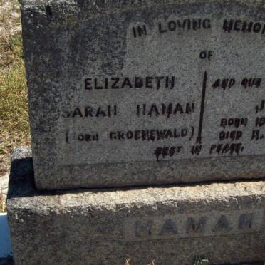 HAMAN  Jan 1863-1952 &amp; Elizabeth Sarah nee GROENEWALD ?-?