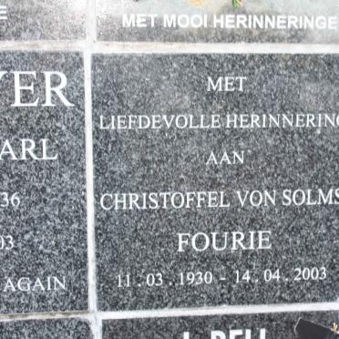 FOURIE Christoffel Von Solms 1930-2003