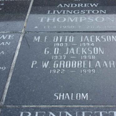 JACKSON M.E. Otto 1903-1994 :: JACKSON G.O. 1937-1998 :: GROBBELAAR P.W. 1922-1999