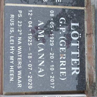 LOTTER G.P. 1929-2017 &amp; A.M. 1925-2020