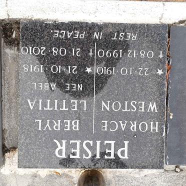 PEISER Horace Weston 1910-1990 &amp; Beryl Letitia ABEL 1918-2010