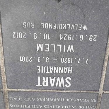 SWART Willem 1924-2012 &amp; Hannatjie 1920-2001
