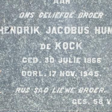 KOCK Hendrik Jacobus Human, de 1866-1945