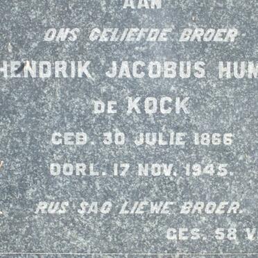 KOCK Hendrik Jacobus Human, de 1866-1945
