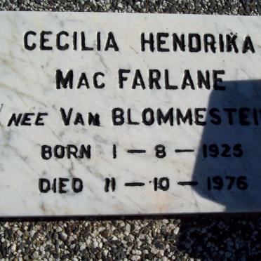 MACFARLANE Cecilia Hendrika nee VAN BLOMMESTEIN 1925-1976