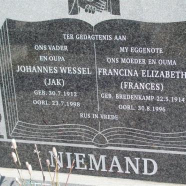 NIEMAND Johannes Wessel 1912-1998 &amp; Francina Elizabeth BREDENKAMP 1914-1996