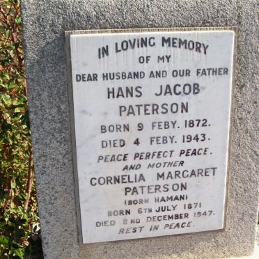 PATERSON Hans Jacob 1872-1943 &amp; Cornelia Margaret HAMAN 1871-1947