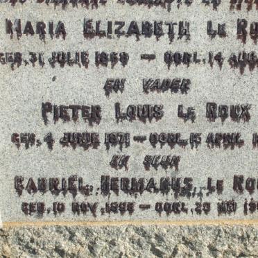 ROUX Pieter Louis, le 1871-1952 &amp; Maria Elizabeth 1868-1944 :: LE ROUX Gabriel Hermanus 1896-19?1
