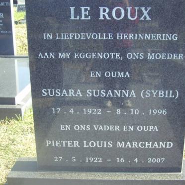 ROUX Pieter Louis Marchand, le 1922-2007 &amp; Susara Susanna 1922-1996