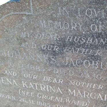 SWANEPOEL Johannes Jacobus 1884-1957 &amp; Helena Katrina Margareta GROENEWALD 1885-1960 