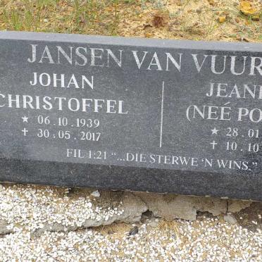 VUUREN Johan Christoffel, Jansen van 1939-2017 &amp; Jeanetta POWELL 1946-2009