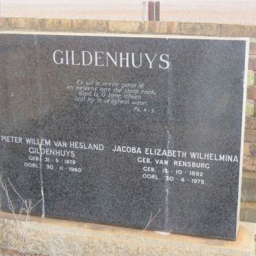 GILDENHUYS Pieter Willem van Hesland 1879-1960 &amp; Jacoba Elizabeth Wilhelmina VAN RENSBURG 1892-1978