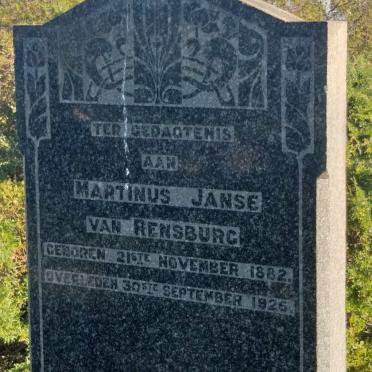 RENSBURG Martinus, Janse van 1882-1926