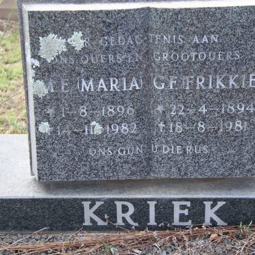 KRIEK G.F. 1894-1981 &amp; M.E. 1896-1982