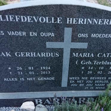 BARNARD Izak Gerhardus 1924-2013 &amp; Maria Catherina TERBLANCHE 1924-2006