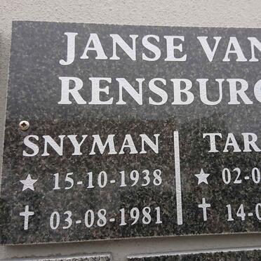 RENSBURG Snyman, Janse van 1938-1981 &amp; Tarrie 1940-2018