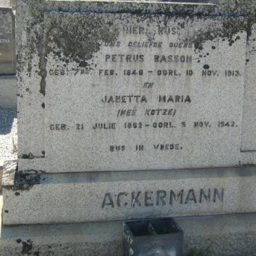 ACKERMANN Petrus Basson 1846-1913 &amp; Janetta Maria KOTZE 1862-1942