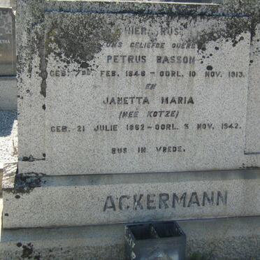 ACKERMANN Petrus Basson 1846-1913 &amp; Janetta Maria KOTZE 1862-1942