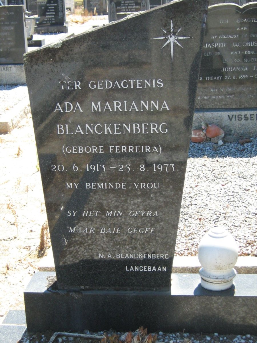 BLANCKENBERG Ada Marianna nee FERREIRA 1913-1973