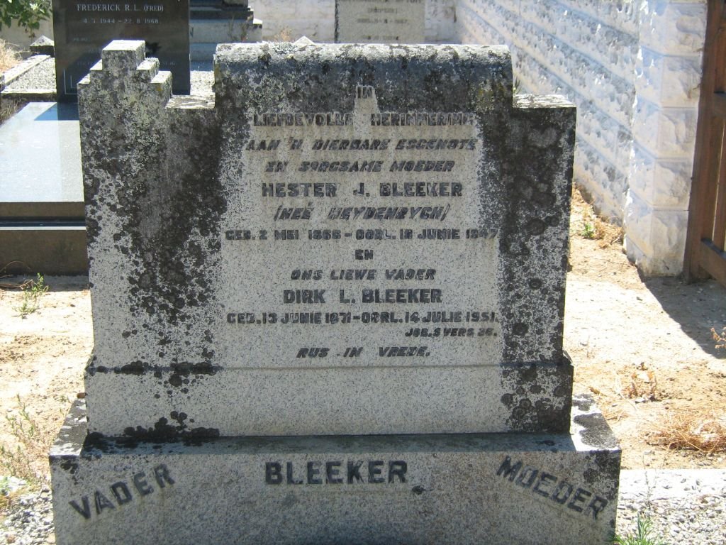 BLEEKER Dirk L. 1871-1951 &amp; Hester J. HEYDENRYCH 1865-1947