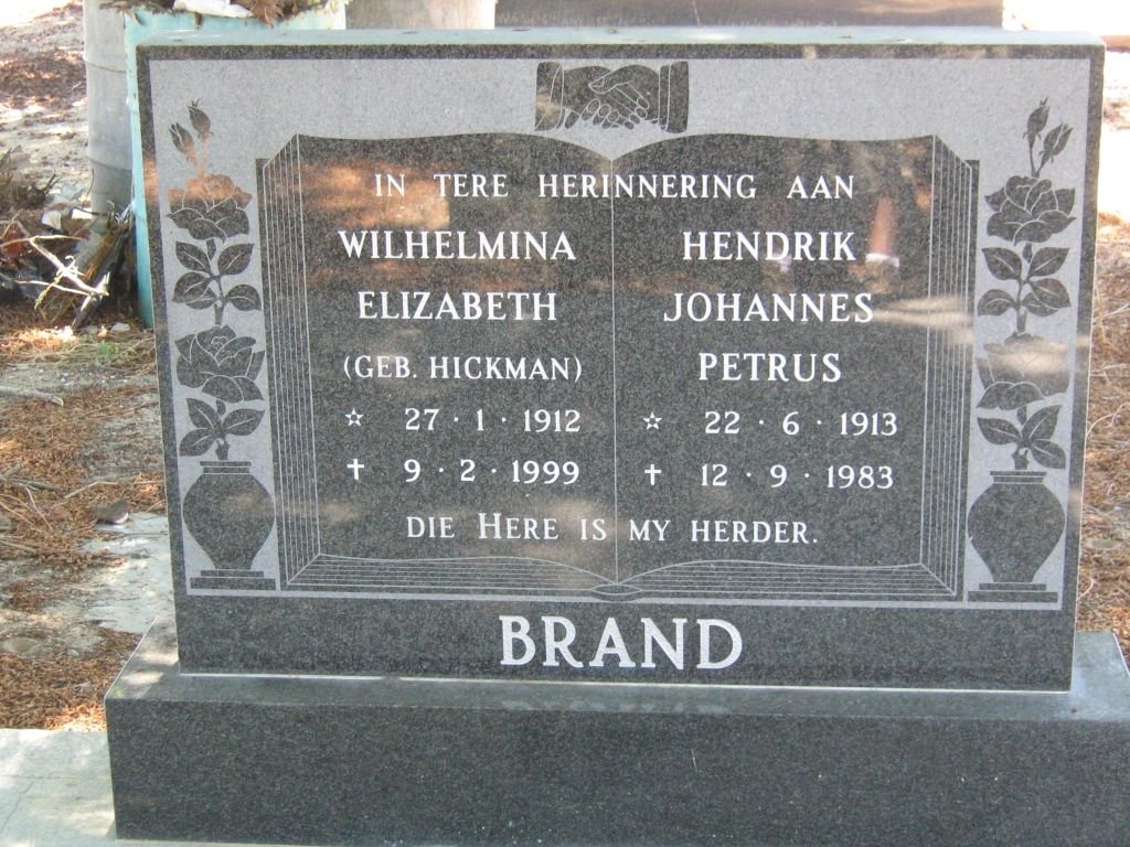 BRAND Hendrik Johannes Petrus 1913-1983 &amp; Wilhelmina Elizabeth HICKMAN 1912-1999