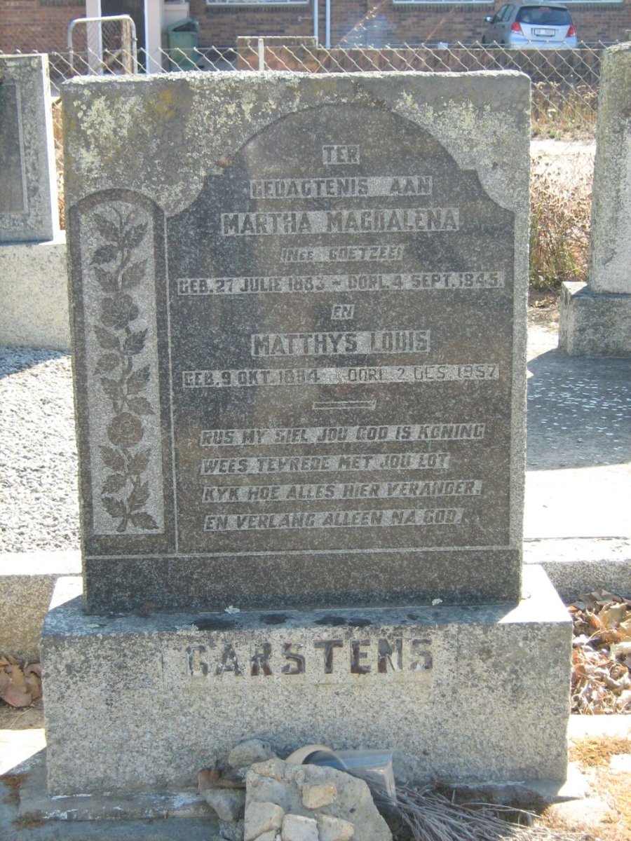 CARSTENS Matthys Louis 1884-1957 &amp; Martha Magdalena COETZEE 1883-1945