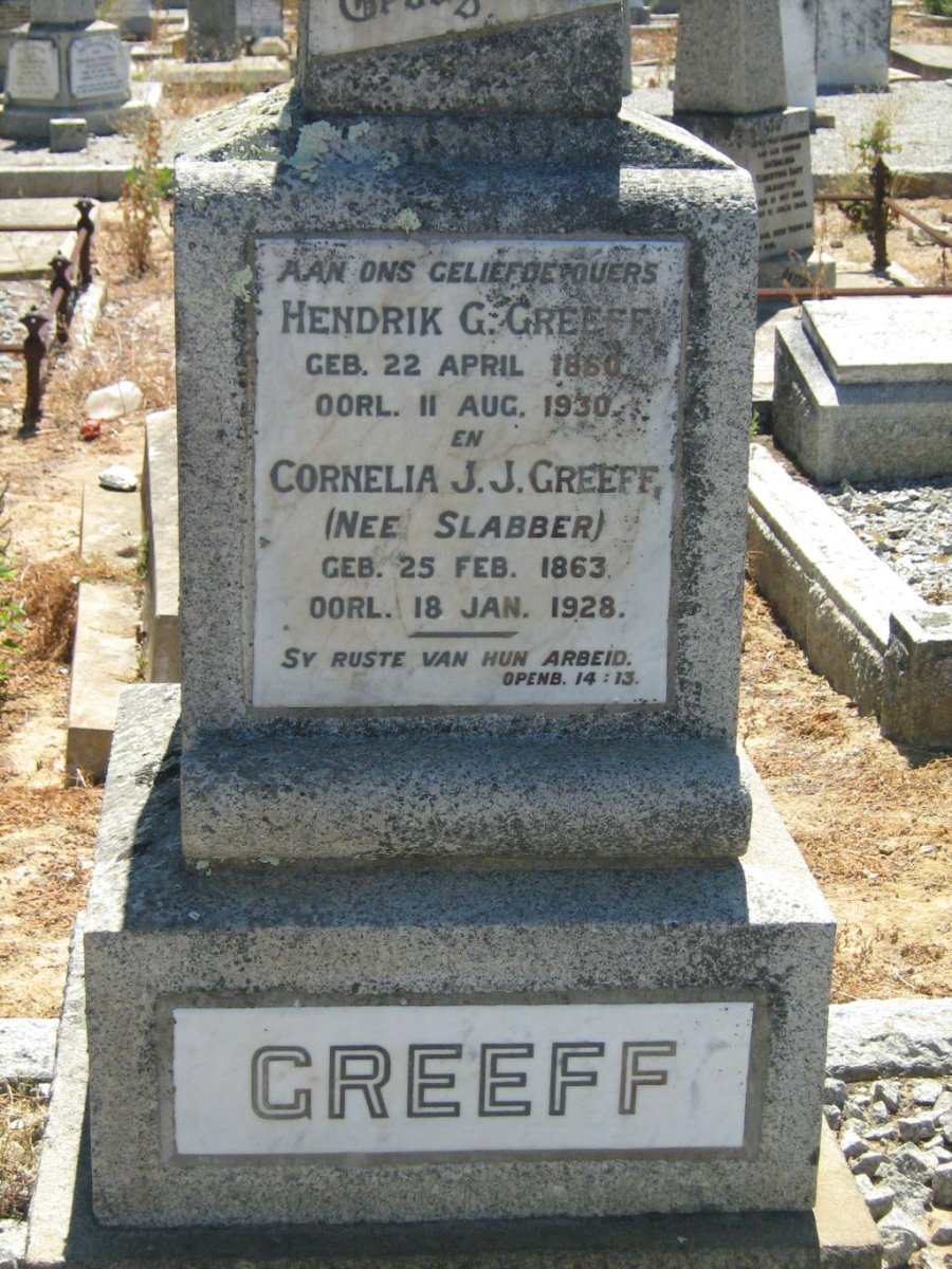 GREEFF Hendrik G. 1860-1930 &amp; Cornelia J.J. SLABBER 1863-1928