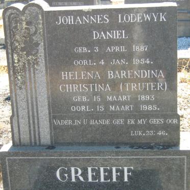 GREEFF Johannes Lodewyk Daniel 1887-1954 &amp; Helena Barendina Christina TRUTER 1893-1985