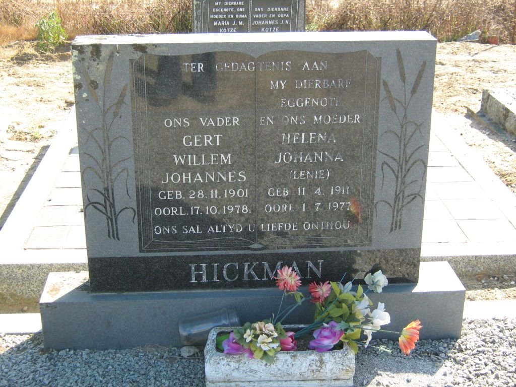 HICKMAN Gert Willem Johannes 1901-1978 &amp; Helena Johanna 1911-1972