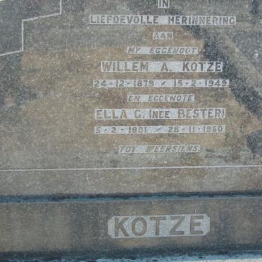 KOTZE Willem A. 1879-1949 &amp; Ella G. BESTER 1881-1960